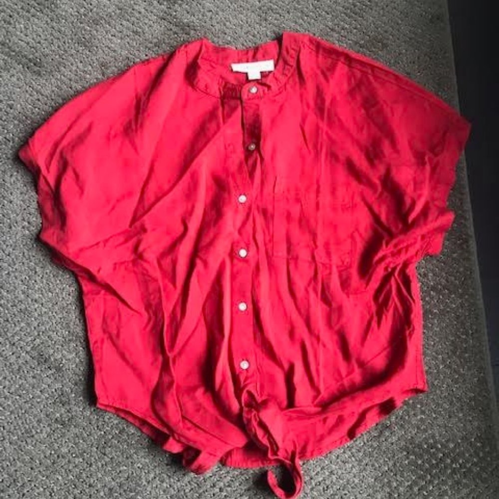 Short Sleeved Red Tie Front Blouse from Lovestitch